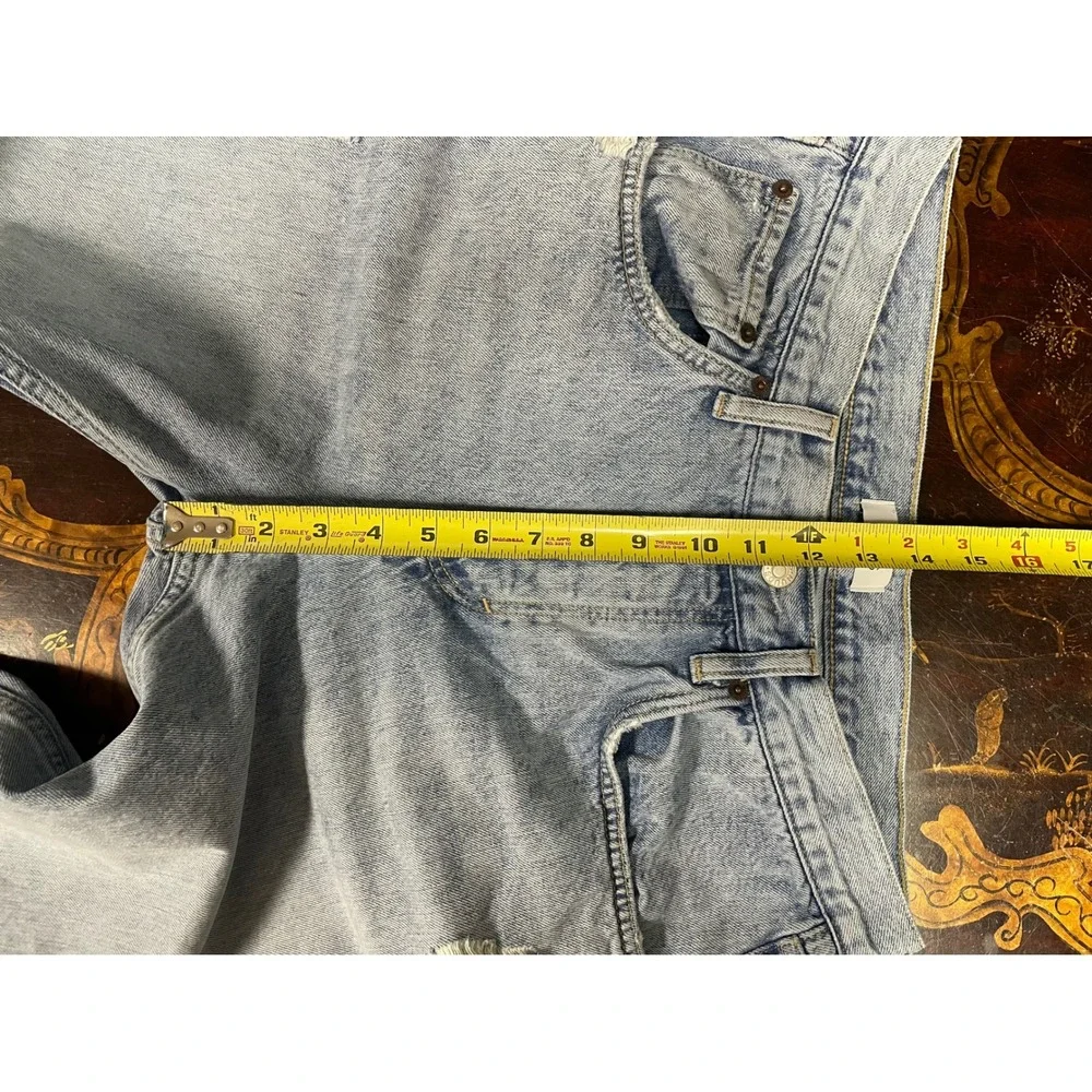 nuuds Curvy High Waisted Straight Leg Distressed Jeans Light Wash Blue Grunge 29